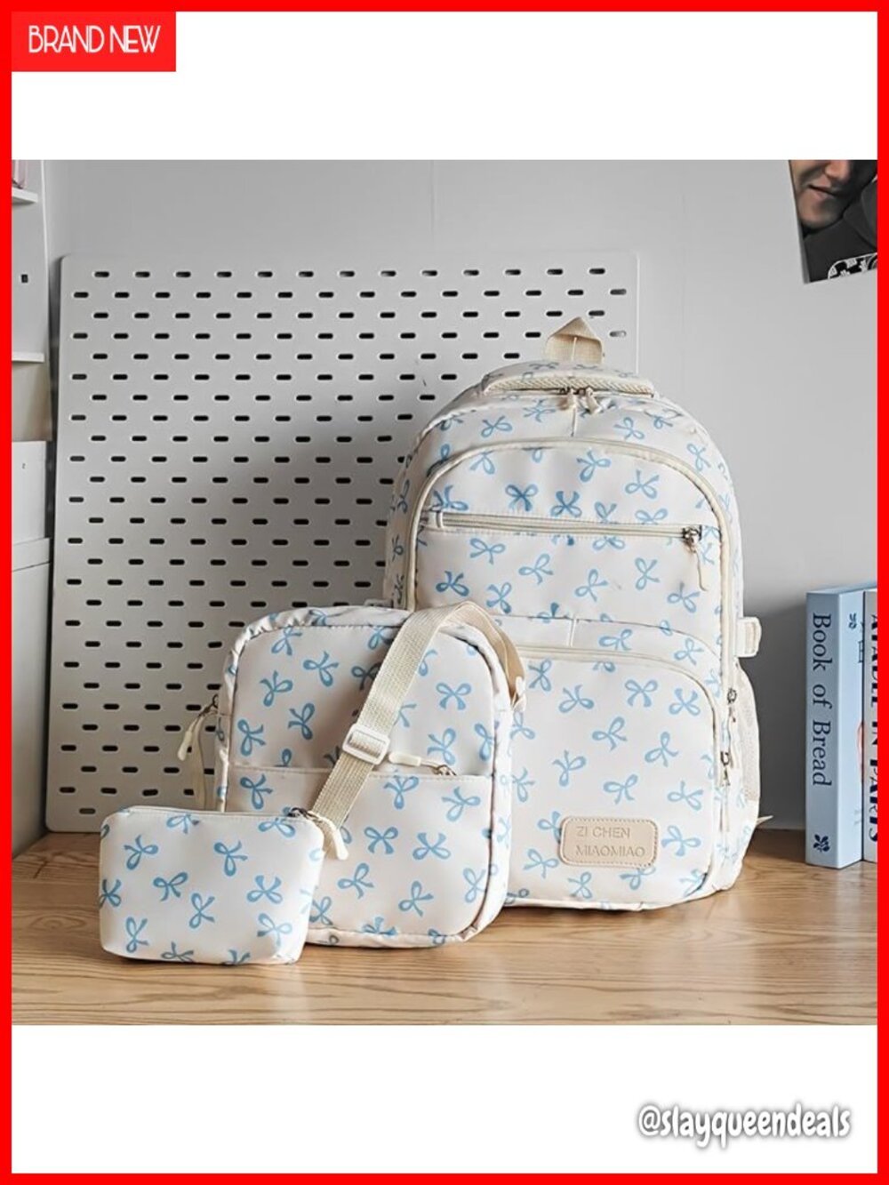 Cute Bow Backpack Set for Women - 3 Piece Kawaii Daypack with Lunch Box &